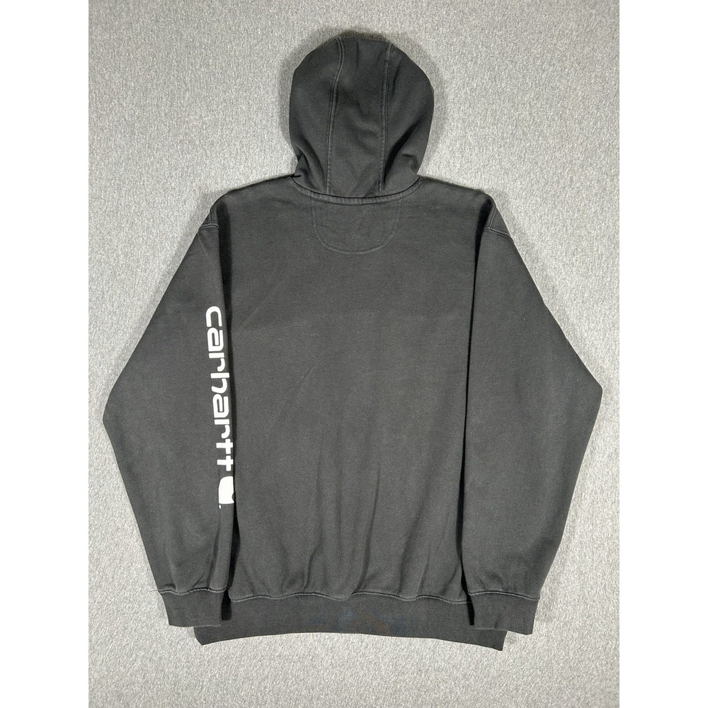 Carhartt Loose Fit Hoodie Men's XL Black Sleeve Logo Spellout Pocket Sweatshirt - Picture 2 of 9